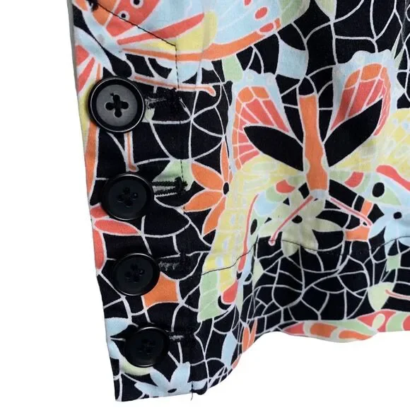 Harold's Jeans Womens 8 Butterfly Floral Print Slacks Stretch Cropped Button Leg - Picture 2 of 12